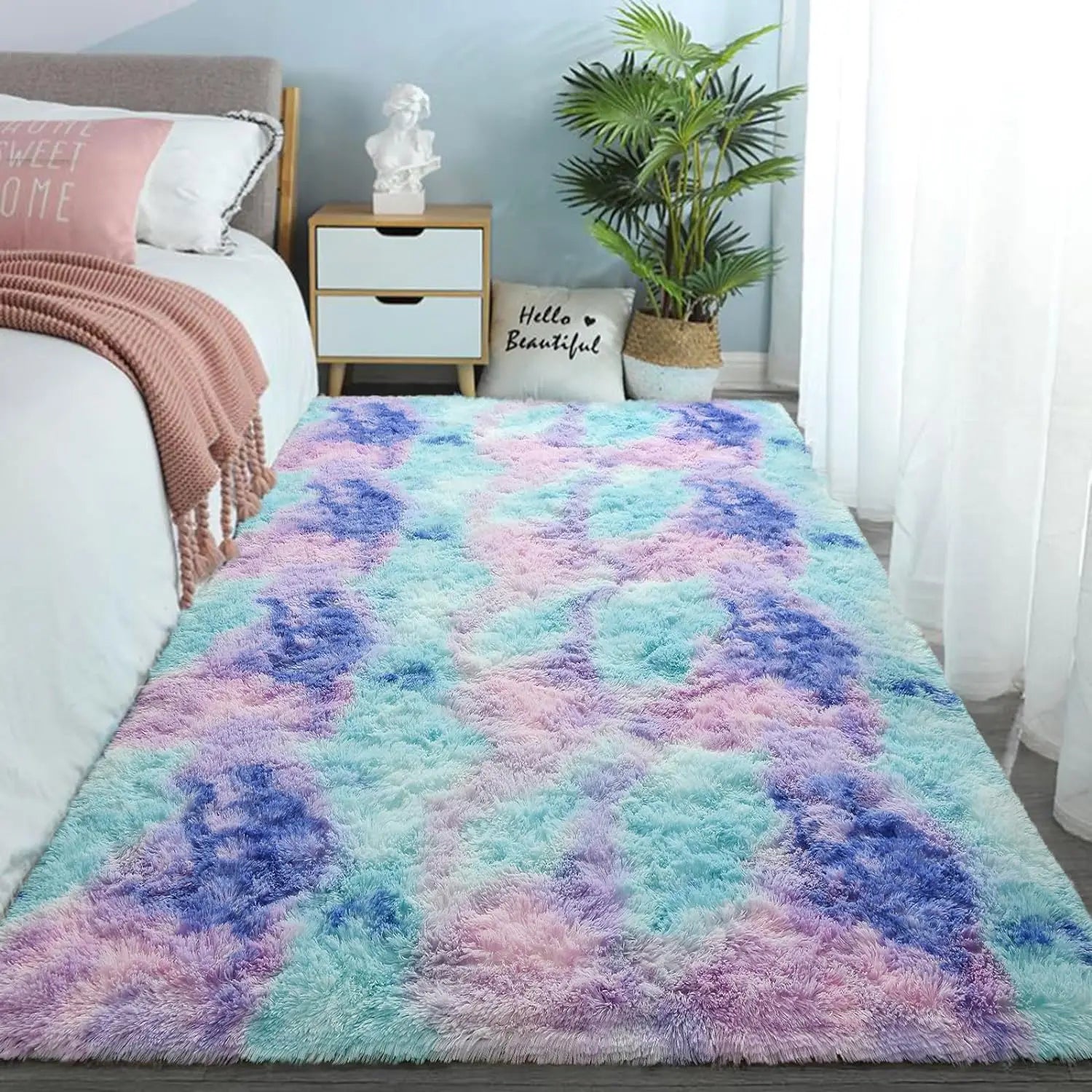Tie-Dye Fluffy Plush Rug — Colorful, Cozy & Aesthetic