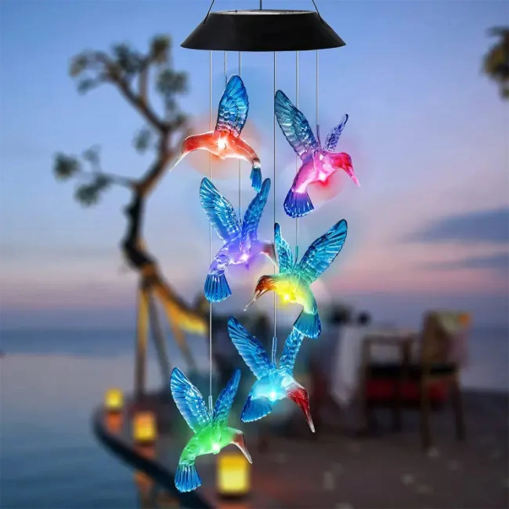 Hummingbird Solar Wind Chime — Color-Changing LED Outdoor Light
