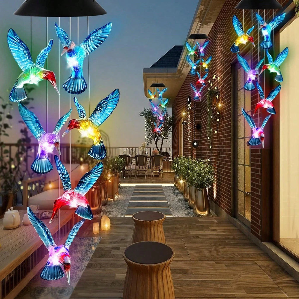 Hummingbird Solar Wind Chime — Color-Changing LED Outdoor Light