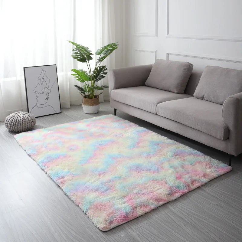 Tie-Dye Fluffy Plush Rug — Colorful, Cozy & Aesthetic