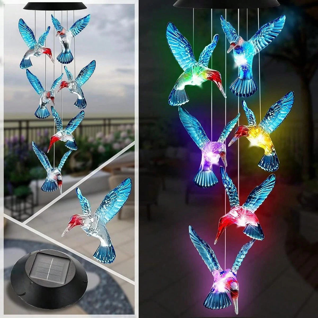 Hummingbird Solar Wind Chime — Color-Changing LED Outdoor Light