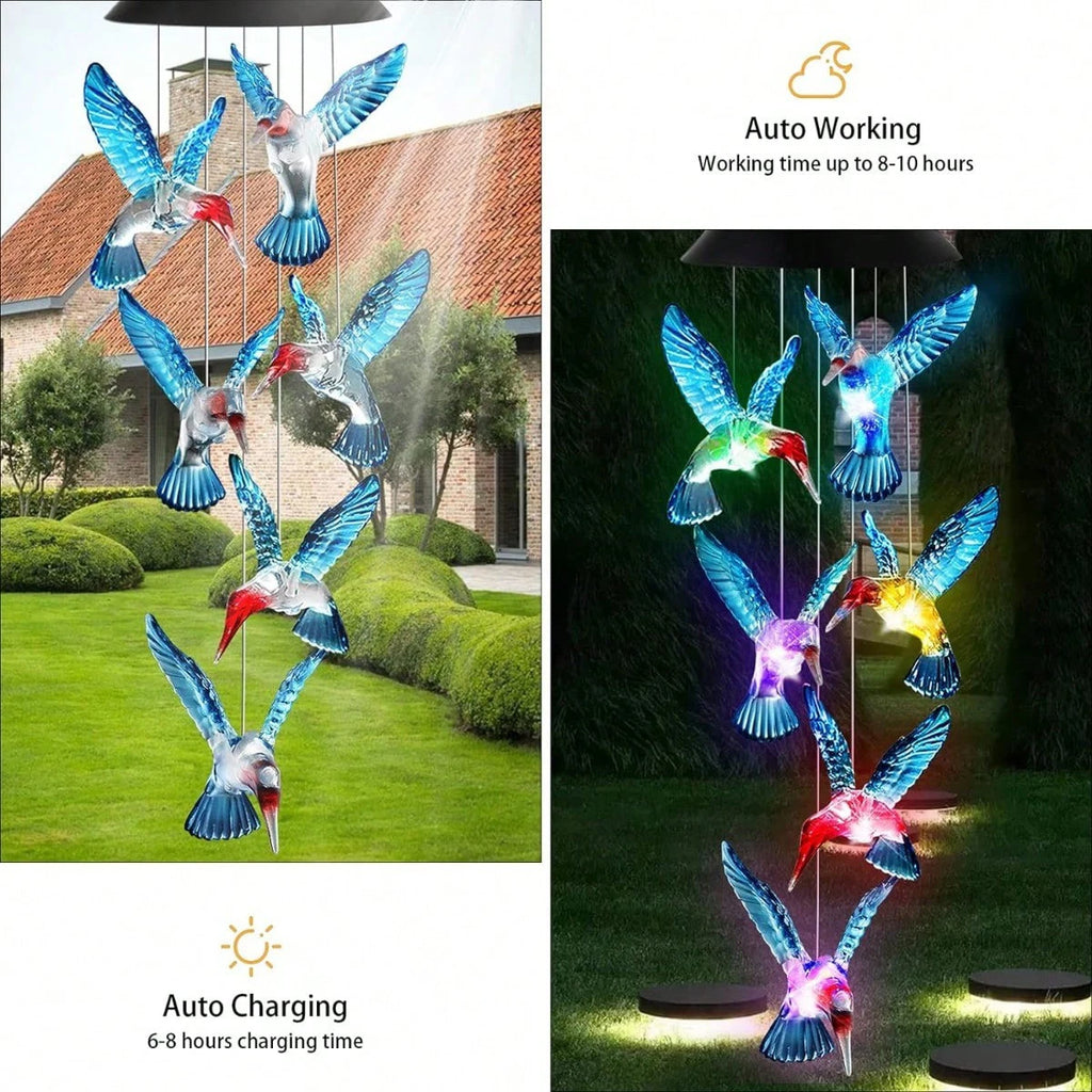 Hummingbird Solar Wind Chime — Color-Changing LED Outdoor Light